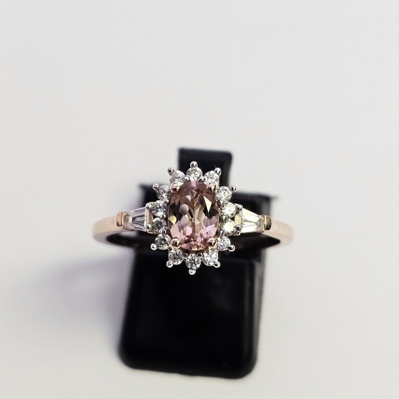 Genuine Blush Tourmaline & White Zircon Rose Gold over 925 Sz 9 - Picture 7 of 8